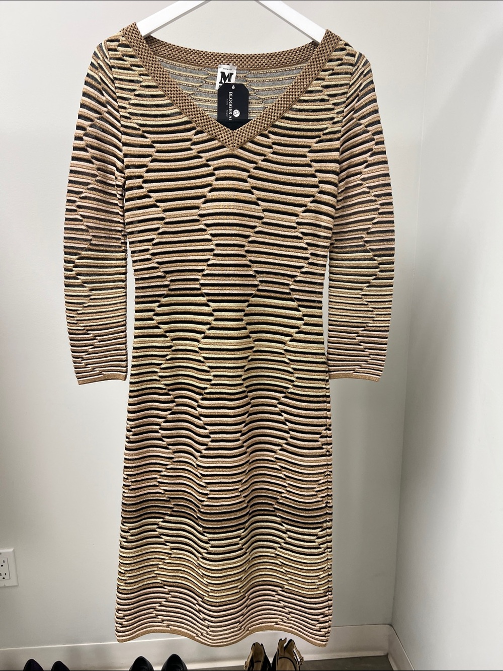 M by Missoni Metallic Textured Stripe V‑Neck Knit Dress
